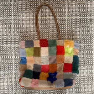 Primecut large Multicolor shearling Patchwork scraps Tote Hobo Bag needs repair